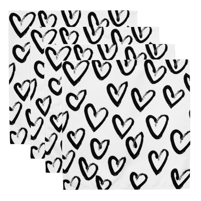 Black & White Hearts Cloth napkin set - Image 5