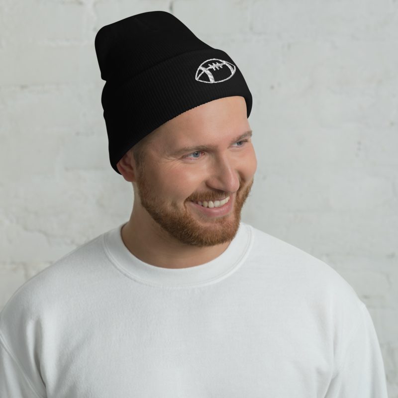 Football Embroidery on Cuffed Beanie