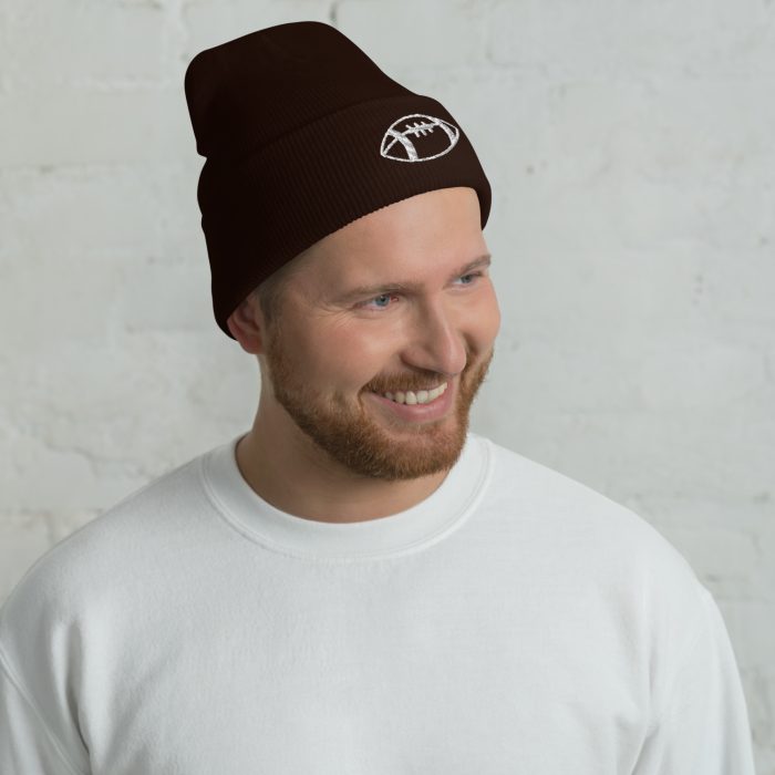 Football Embroidery on Cuffed Beanie - Image 2