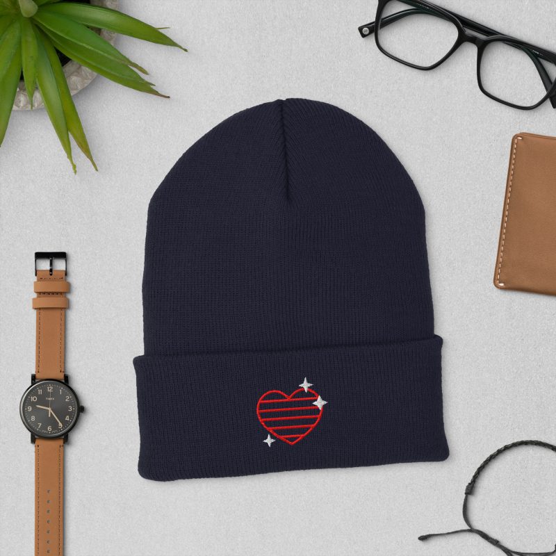 Heart and Stars Design Cuffed Beanie