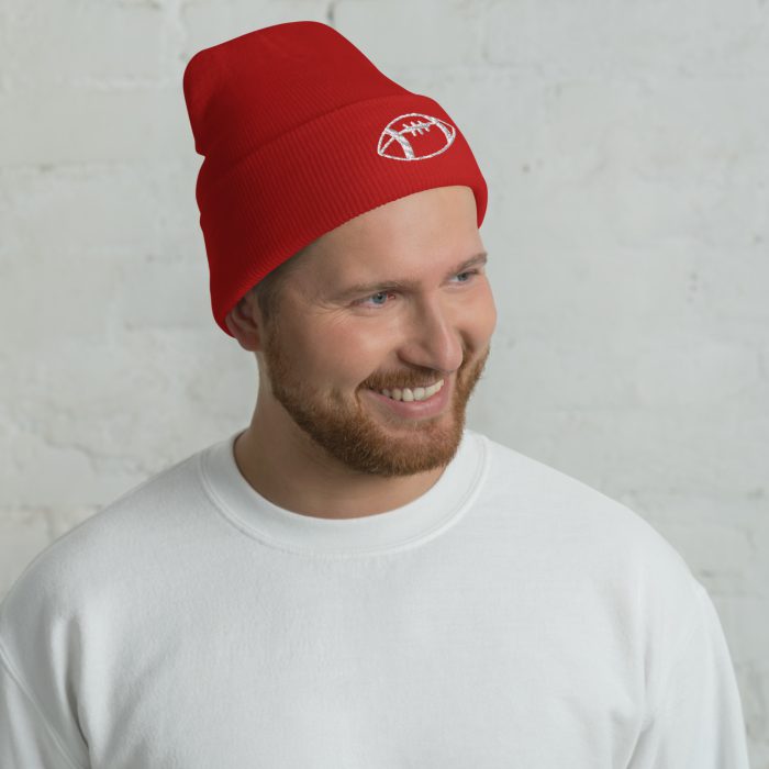 Football Embroidery on Cuffed Beanie - Image 6