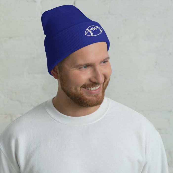 Football Embroidery on Cuffed Beanie - Image 5