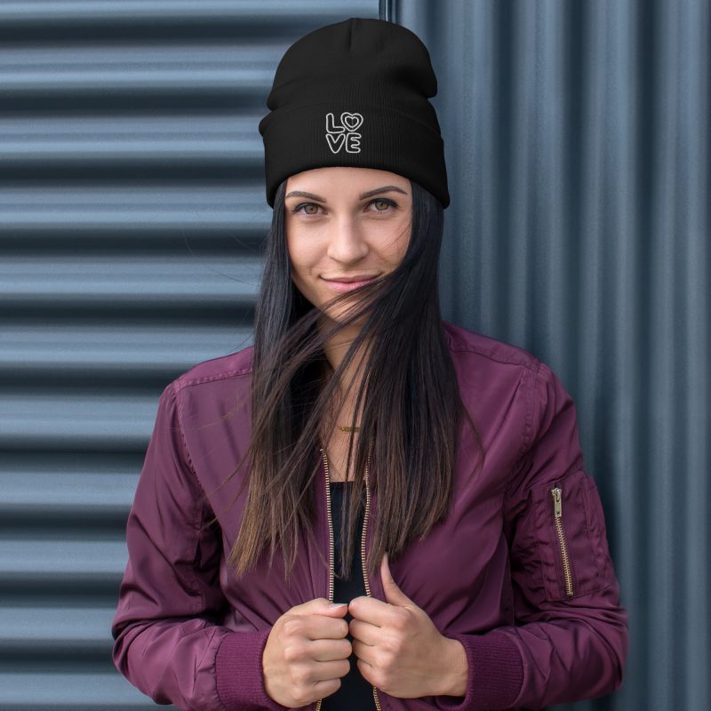 Love Design Embroidered on a Beanie