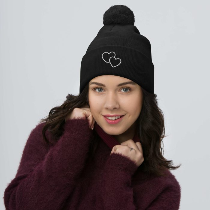 Two Hearts Design Pom-Pom Beanie - Image 2