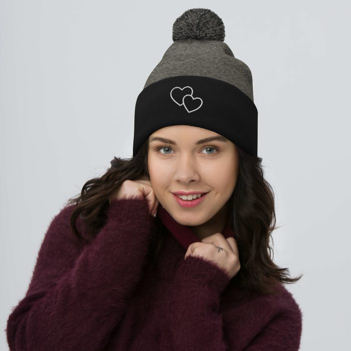 Two Hearts Design Pom-Pom Beanie - Image 7
