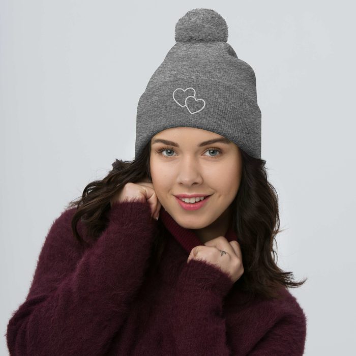 Two Hearts Design Pom-Pom Beanie - Image 10