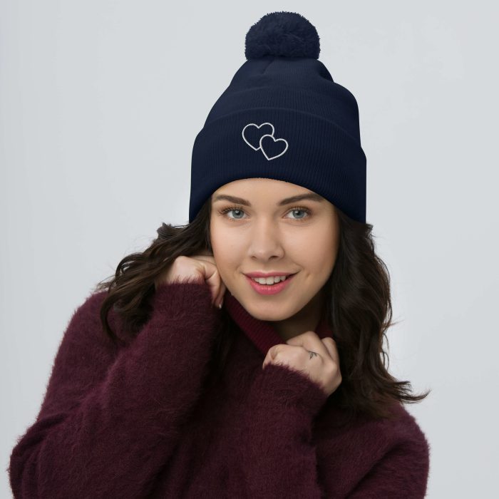 Two Hearts Design Pom-Pom Beanie - Image 3