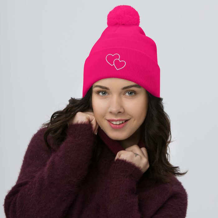 Two Hearts Design Pom-Pom Beanie - Image 9